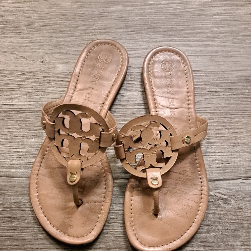 Tory Burch Miller Brown Leather Sandals - Picture 2 of 9